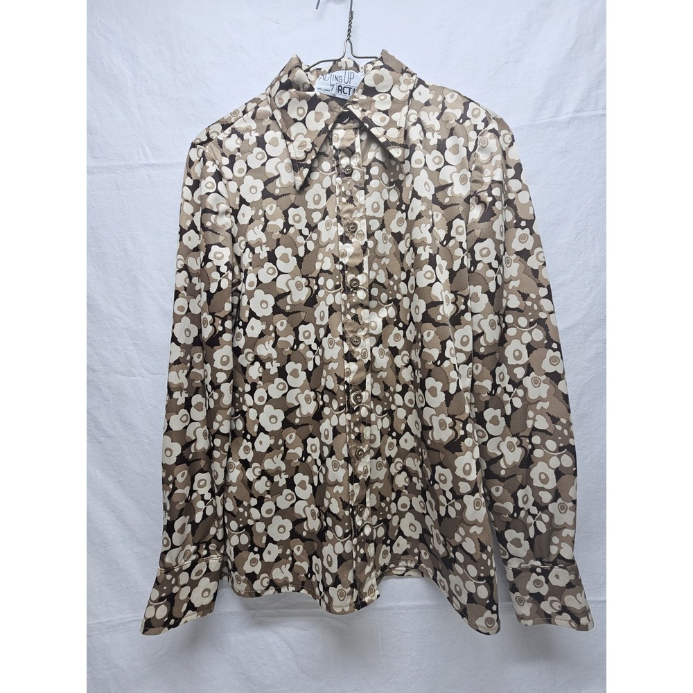 VTG Womens Long‎ Sleeve Button Down Polyester Granola Retro Psychedelic Boho